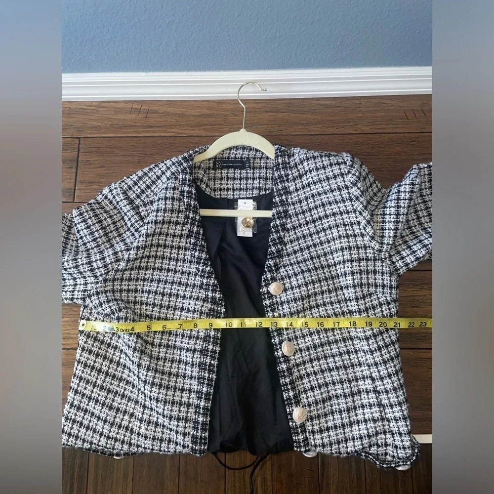 Tweed jacket Checked coat gold button classic trench coat long blazer fall coat